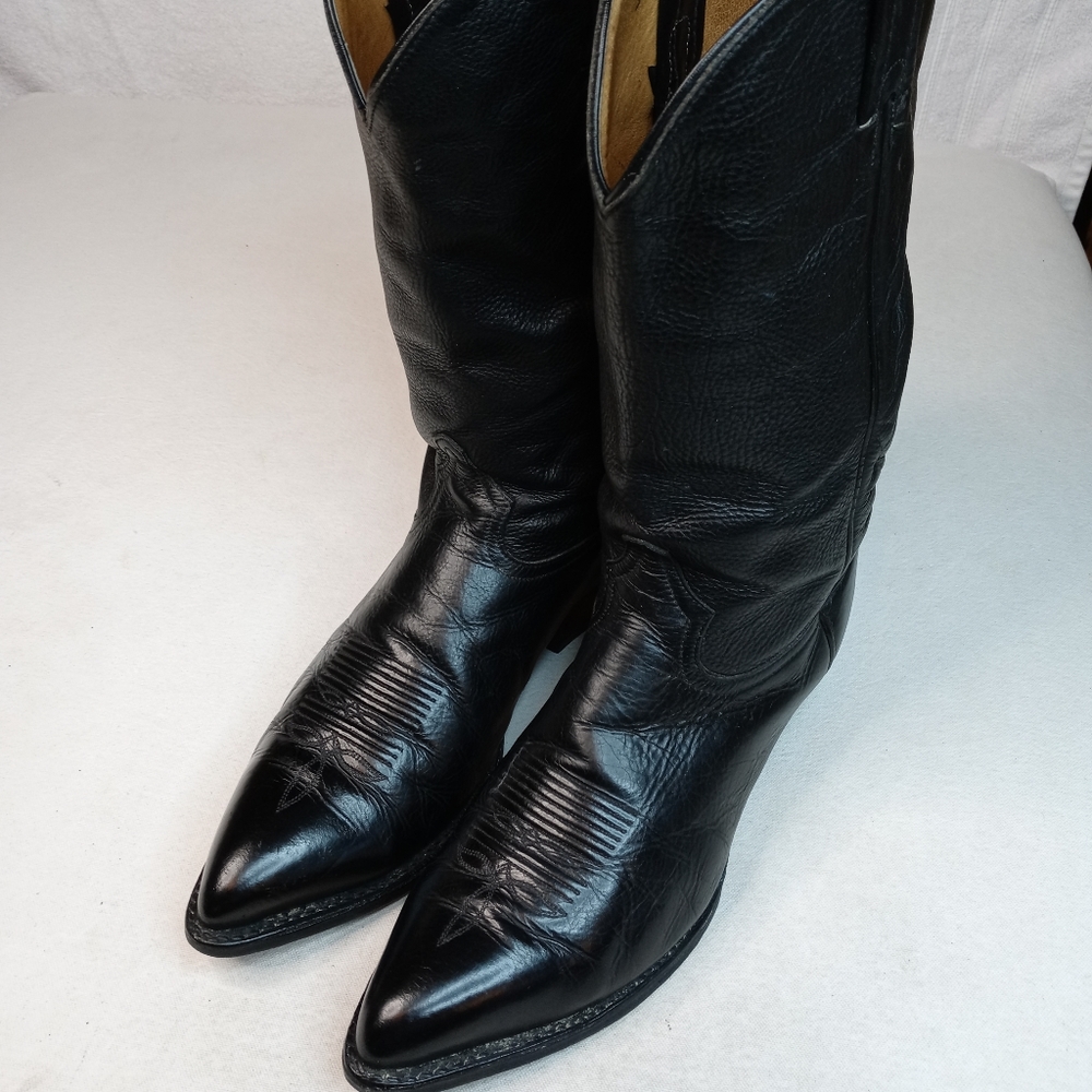 Tony Lama Black All Leather Western Cowboy Boots M